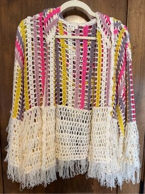 POL crochet cardigan - fringe sleeves - L - NEW